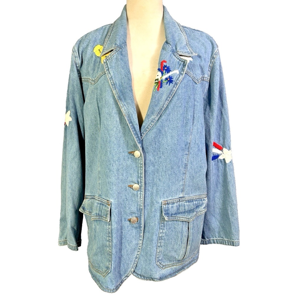 Beautiful Denim & Co. Heavy Embroidered Jean Jacket Women's Denim Floral Boho 1X - Picture 5 of 16
